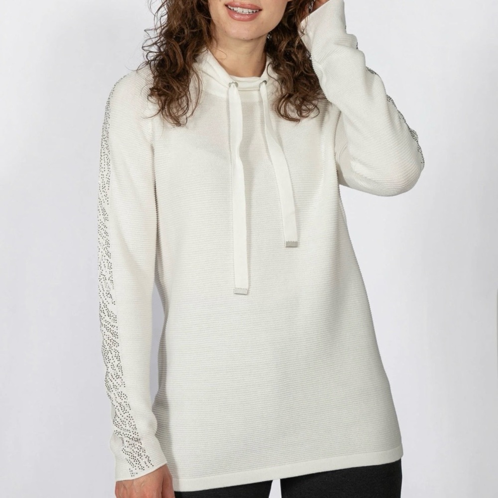 NWT LINEA DOMANI Ivory Embellished Long-Sleeved Top Fine Knit - Size Large